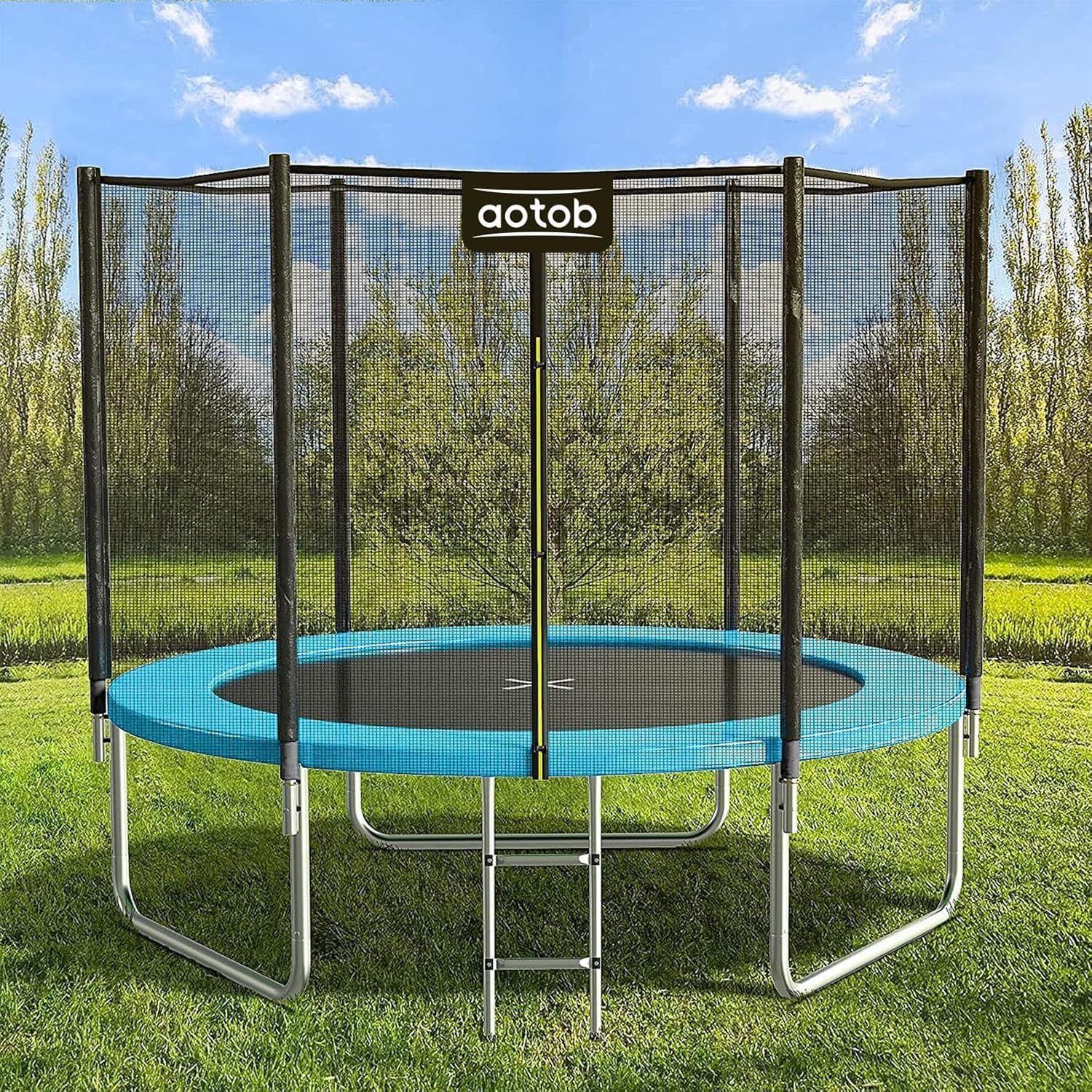 AOTOB 8 FT Trampoline Safety Enclosure Net Combo Bounce Jump for Kids Outdoor with Spring Pad Waterproof Jump Mat & LadderPrime