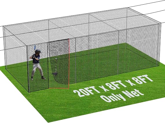 RIIFRILY Baseball Batting Cage Nets, #30/#45 NET ONLY, 20'L/ 35'L/55'L/70'L | Baseball and Softball Cage Netting, Enclosed HDPE Batting Cages for Backyard, Indoor and Outdoor, Includes Repair Patch Kit