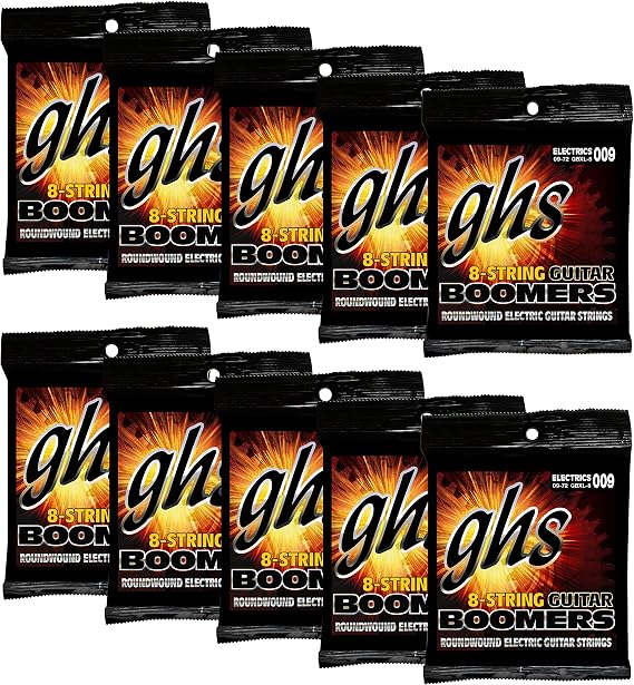 GHS Strings Guitar Boomers Electric Guitar Strings (GBXL-8-10 SET), Extra Light, 9-72, Pack of 10