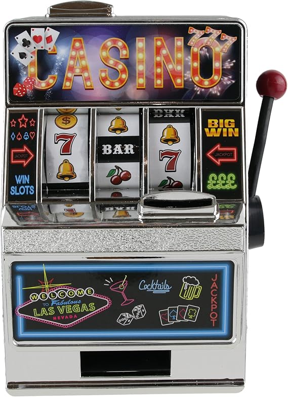 Mister mg2000 Gadget Small Slot Machine Plastic 11.5 X 10 X 17.5 cm Plastic slot machine money box 13.5 x 9.6 x 18.4 cm with interactive function as decoration for home