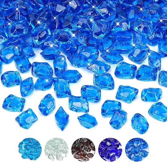 Skyflame 10-Pound Polygon Fire Glass for Fire Pit Fireplace Landscaping, 1/2-Inch Pacific Blue