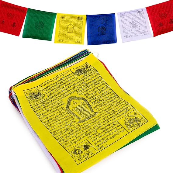 Large Tibetan Prayer Flags - 10 x 12 - Traditional Hand Printed, Wind Horse, 25 Flags