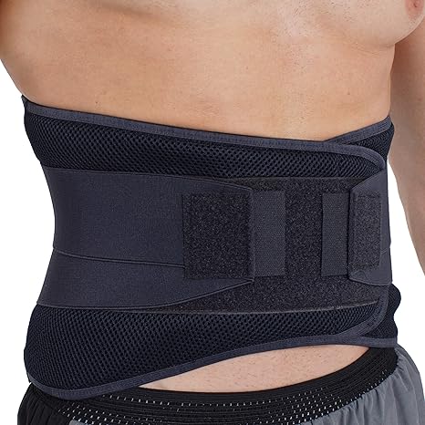 NeoTech Care Adjustable Compression Wide Back Brace Lumbar Support Belt (Charcoal, Size S)