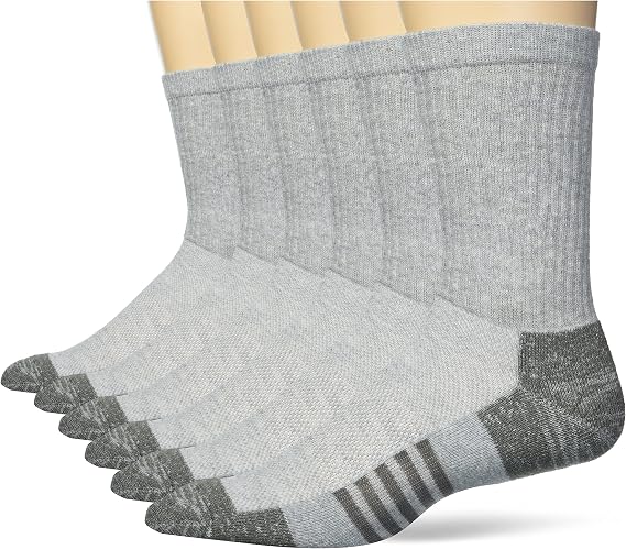 Amazon Essentials Men's Performance Cotton Cushioned Moisture Control Socks, Athletic Crew, Breathable, 6 Pairs