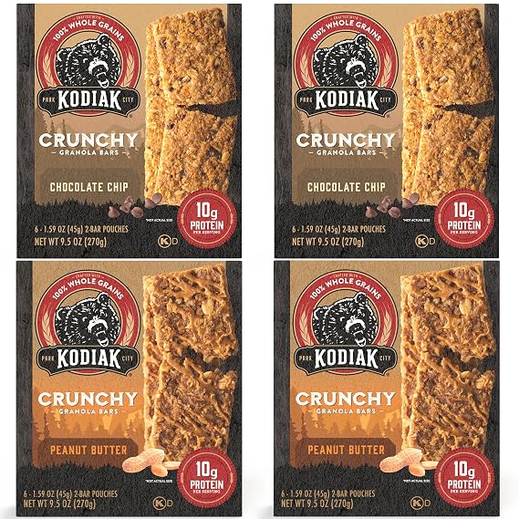 Kodiak Crunchy Granola Bars,Variety Pack, High Protein, 4pk