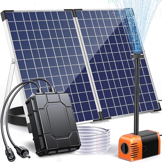 POPOSOAP 35W Solar Water Fountain & 2600mAh Battery Backup, 480GPH Solar Fountain Pump with Foldable Solar Panel, Adjustable Water Flow Solar Pump Kit for Garden Fish Pond Waterfall Hydroponics
