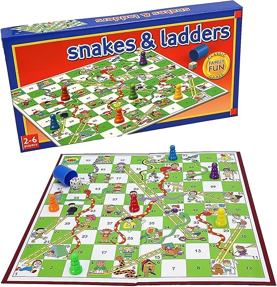 Classic Snakes & Ladders - Game for Children and Adults, Traditional Family Game, Foldable Board, Instructions Included (Snakes & Ladders)