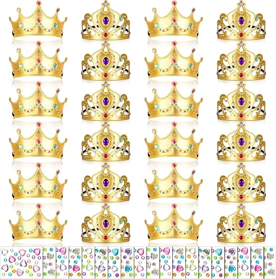 Yaomiao 22 Pcs Birthday Foam Crowns for Kids Princess Tiaras King Hat Bulk with 20 Diamond Sticker for Crown Party Supplies