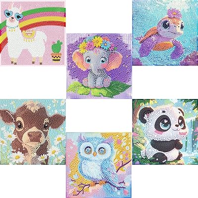 Acelii 6 Pack 5D Cow Diamond Painting Kits for Kids Beginners,Cute Animals DIY Diamond Art Kit for Kids,Full Round Drill Big Gem Art for Kid,Home Wall Decoration 6X6 inch