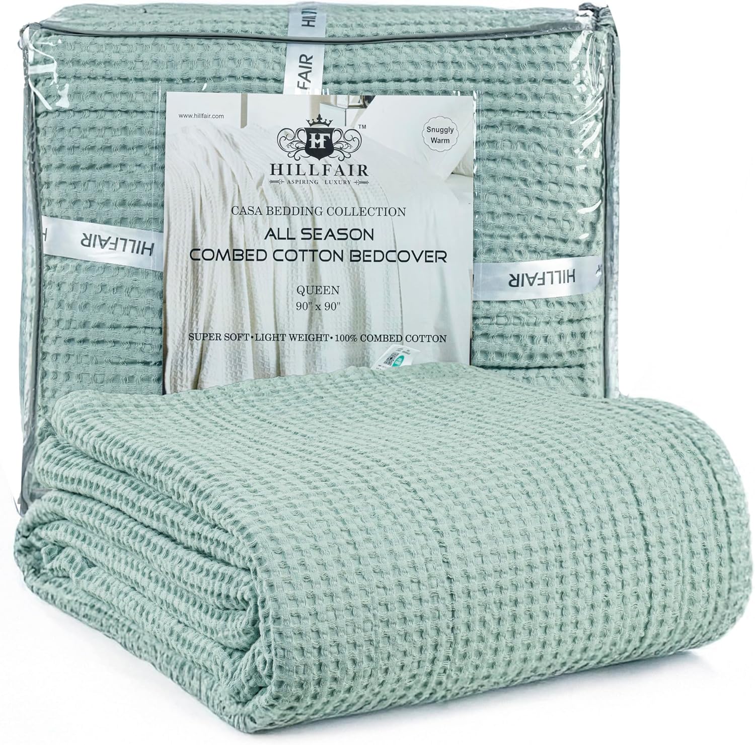 HILLFAIR 100% Combed Cotton Blanket– California King Size Bed Blankets Warm Soft All Season Breathable Lightweight Summer Waffle Weave Home Decor Blanket- Sage California King Cotton BlanketsBedcover