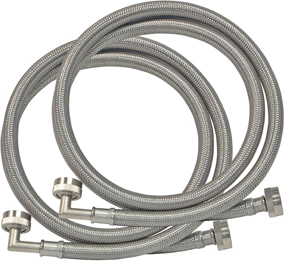 Eastman 6 ft Washing Machine Hose Connectors with Elbows, Pack of 2, 3/4 in FHT x 3/4 in FHT, Braided Stainless Steel, 41066