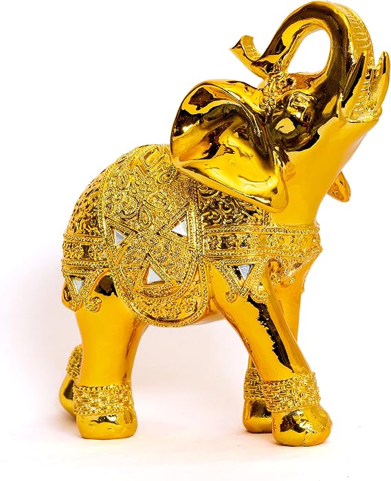 Dalax- 8"(H) Elephant Statue Figurines Home Decor Trunk Facing Upwards Lucky Figurine Living Room Office Decorations Ornaments Statues Gift Set