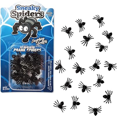 18 x Fake Plastic Spiders - Realistic Sneaky Spiders Toy - Hilarious Bugs and Insect Pranks for Adults and Kids - Play the Spider in a Box Gag or use for Halloween, Party Favors and Practical Jokes
