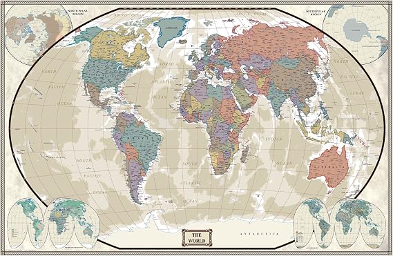 Swiftmaps World Executive Wall Map Poster Mural (24x36 Laminated)